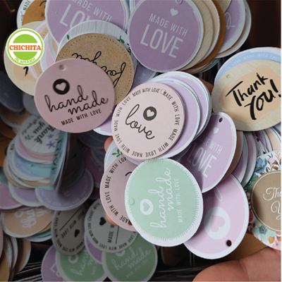 (Có sẵn) 100 tag giấy hình tròn 5cm, tag thank you treo phụ kiện